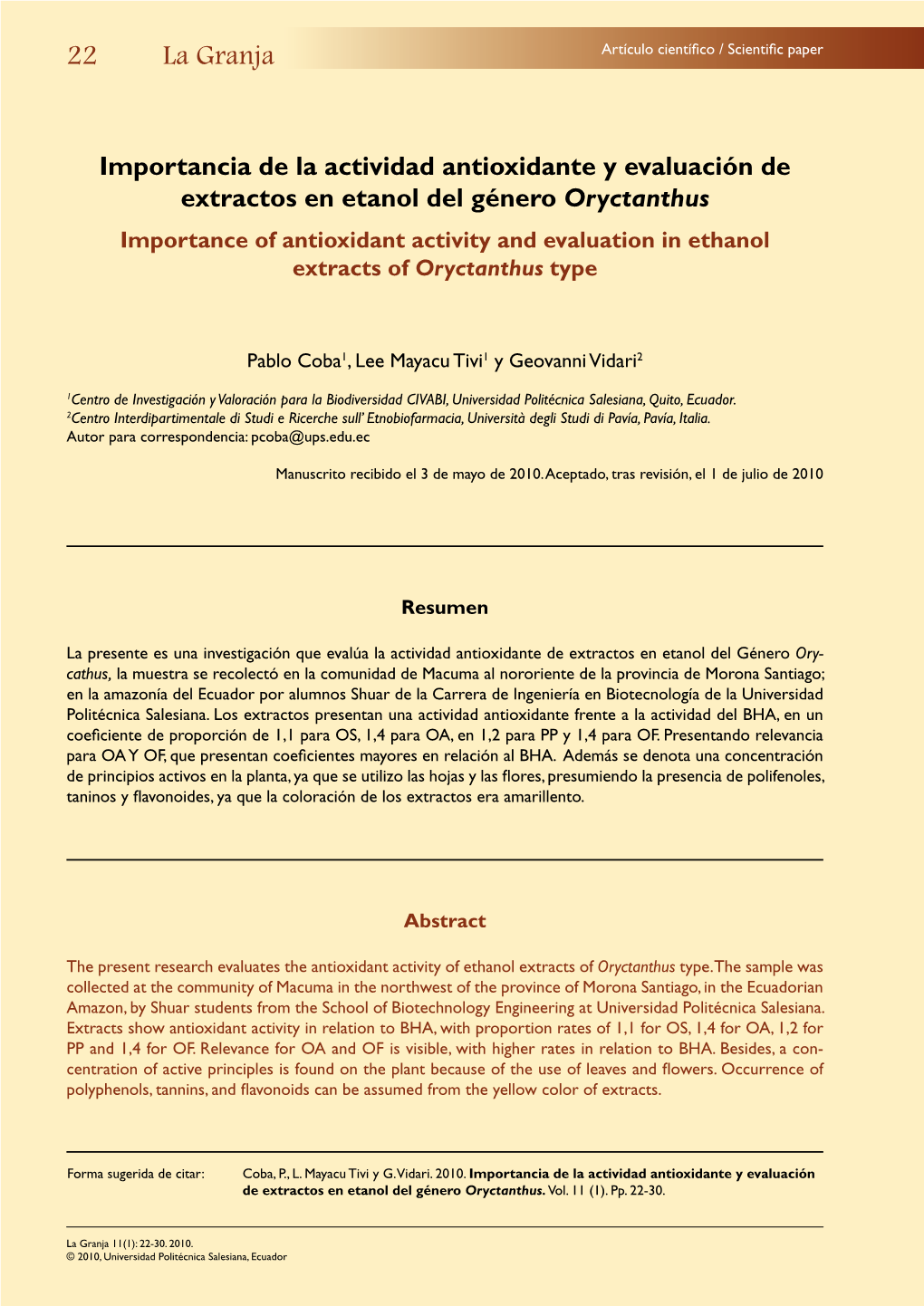 Importancia De La Actividad Antioxidante Y Evaluación De Extractos En Etanol Del Género Oryctanthus