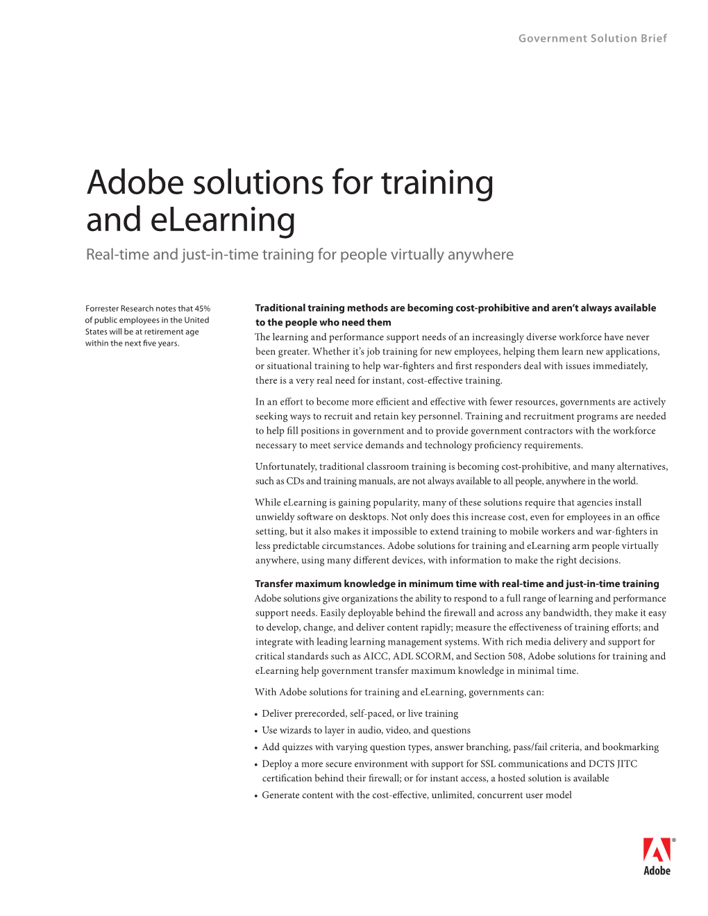 Adobe Solutions for Training and Elearning Real-Time and Just-In-Time Training for People Virtually Anywhere