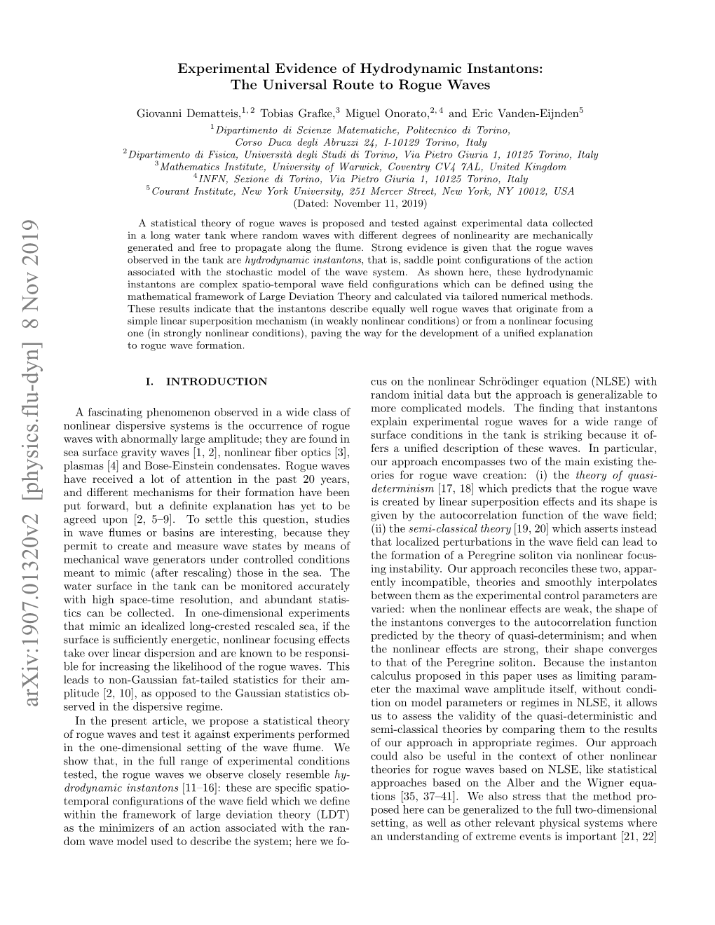 Arxiv:1907.01320V2 [Physics.Flu-Dyn] 8 Nov 2019 Served in the Dispersive Regime