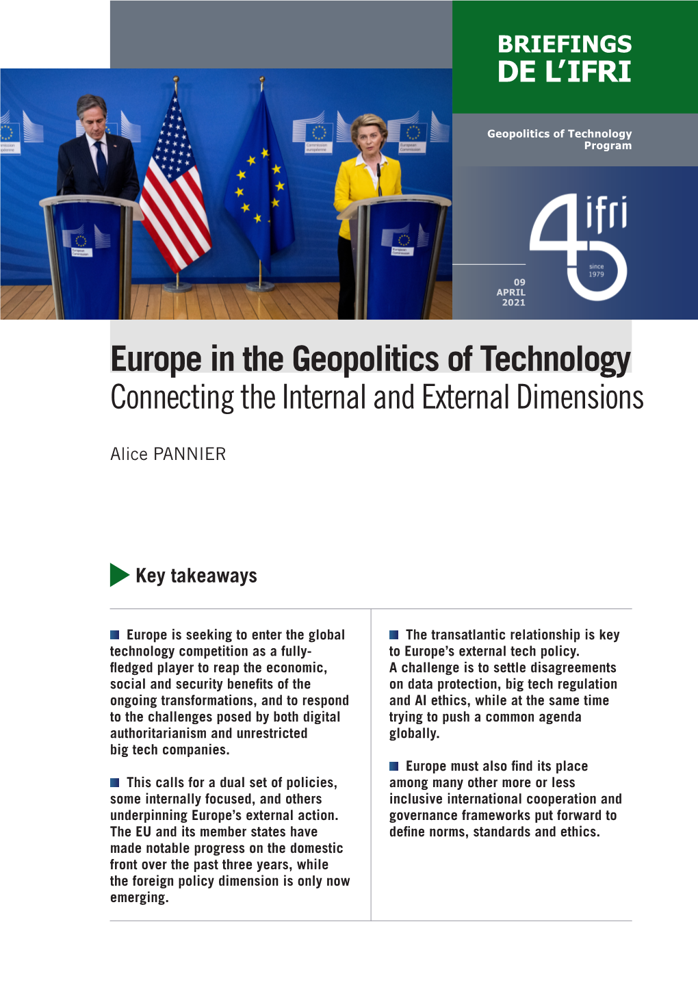 Europe in the Geopolitics of Technology Connecting the Internal and External Dimensions