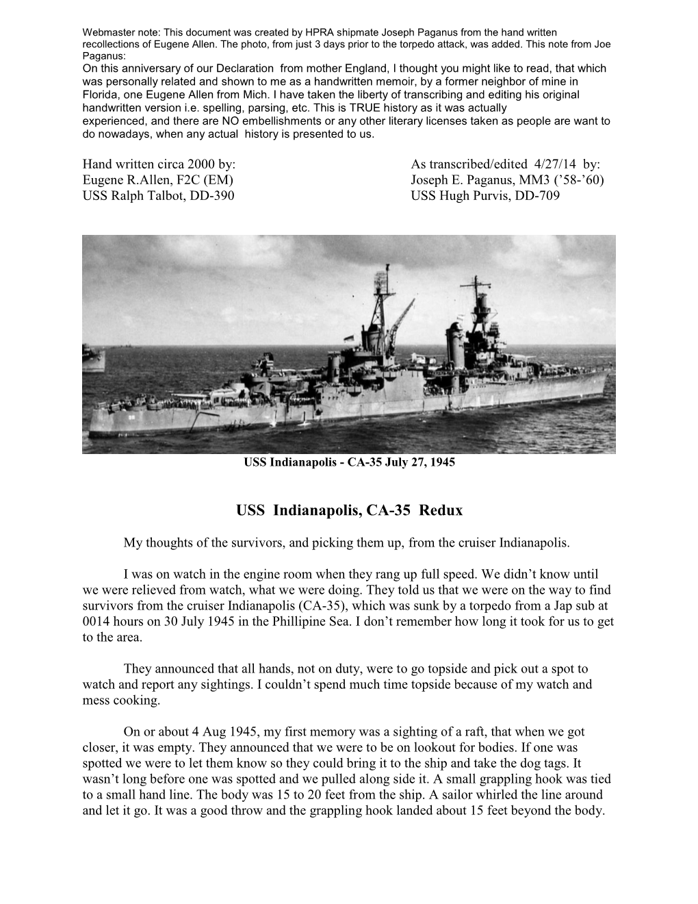 USS Indianapolis, CA-35 Redux