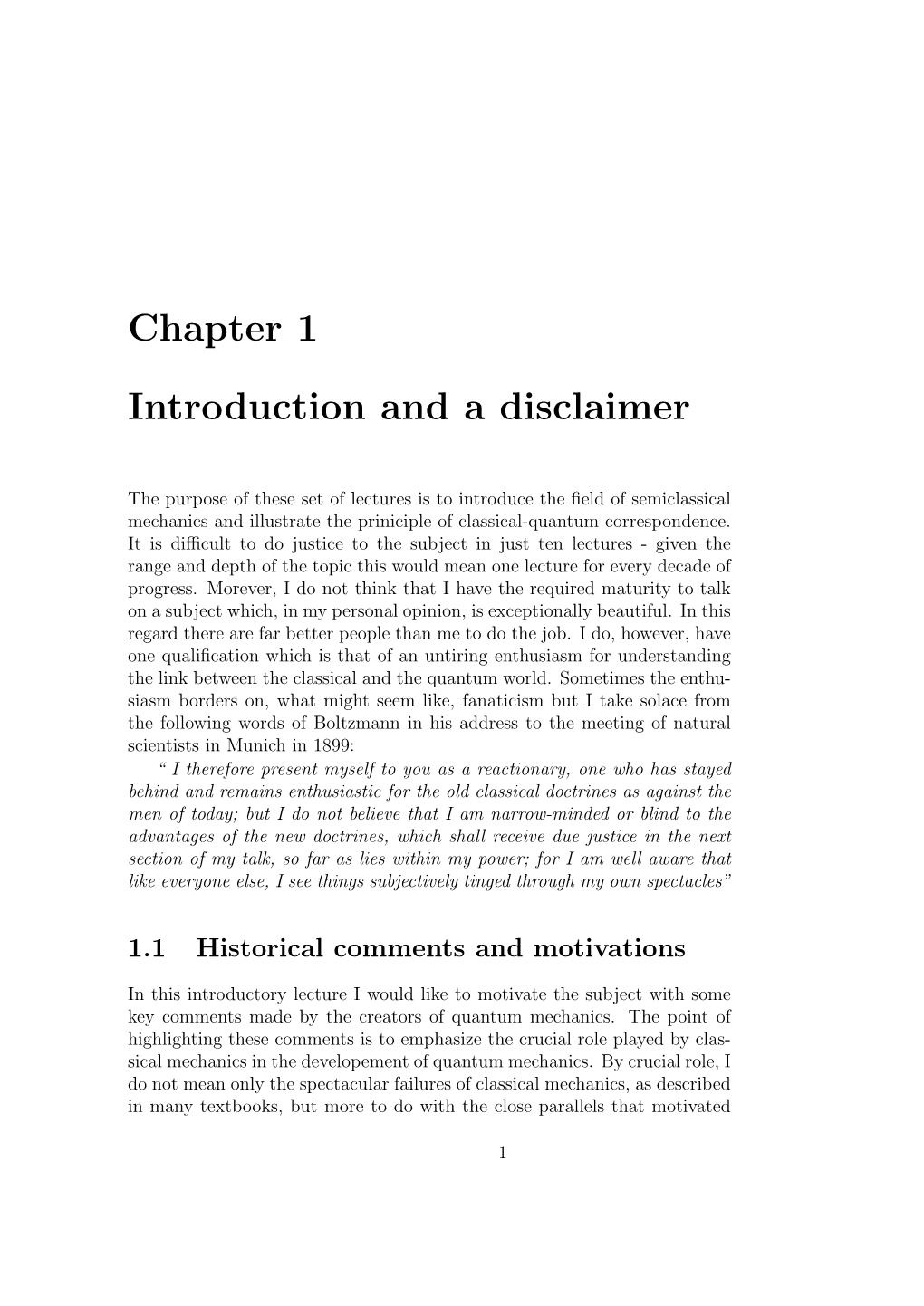 Chapter 1 Introduction and a Disclaimer