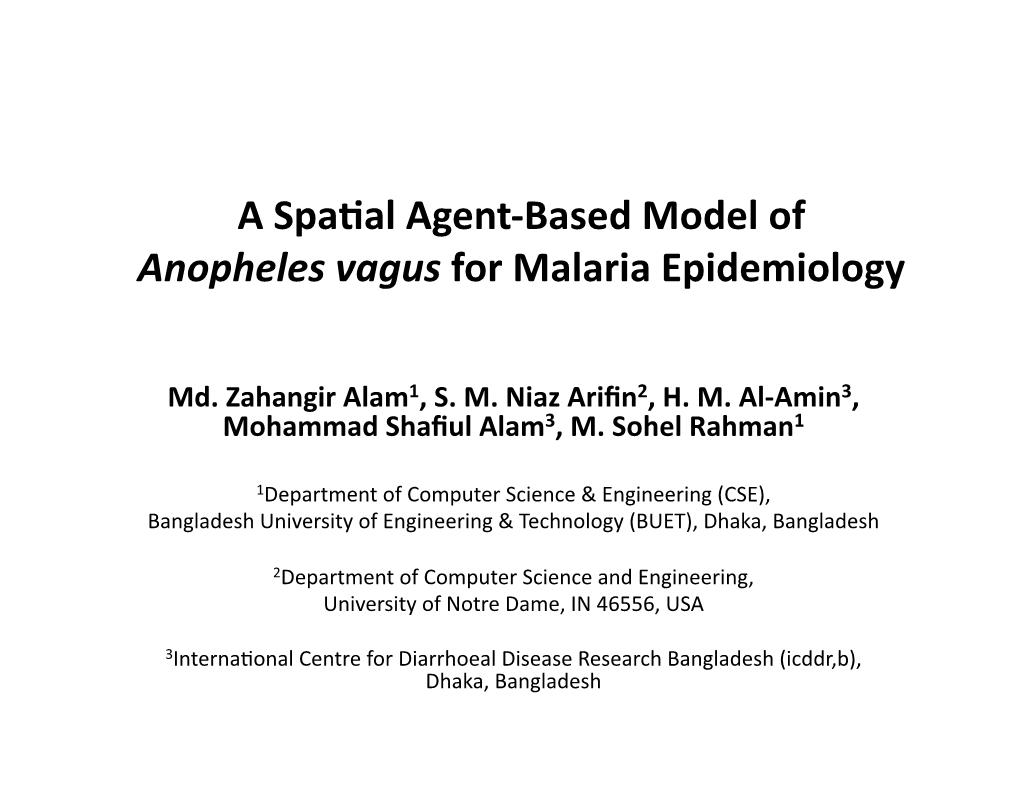 Based Model of Anopheles Vagus for Malaria Epidemiology