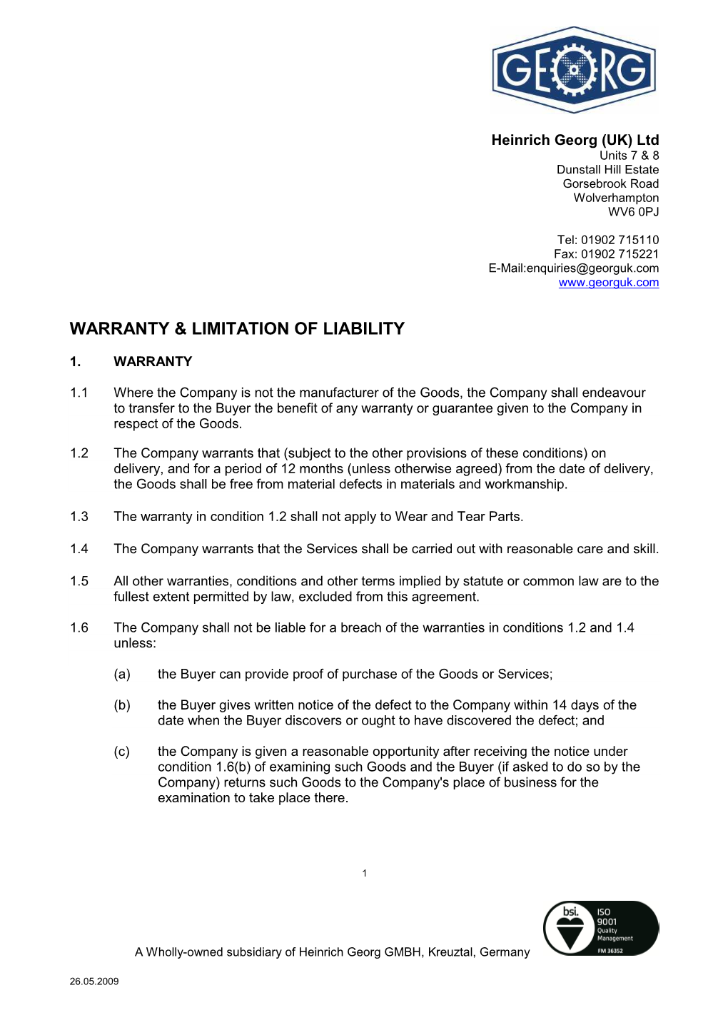 Warranty & Limitation of Liability