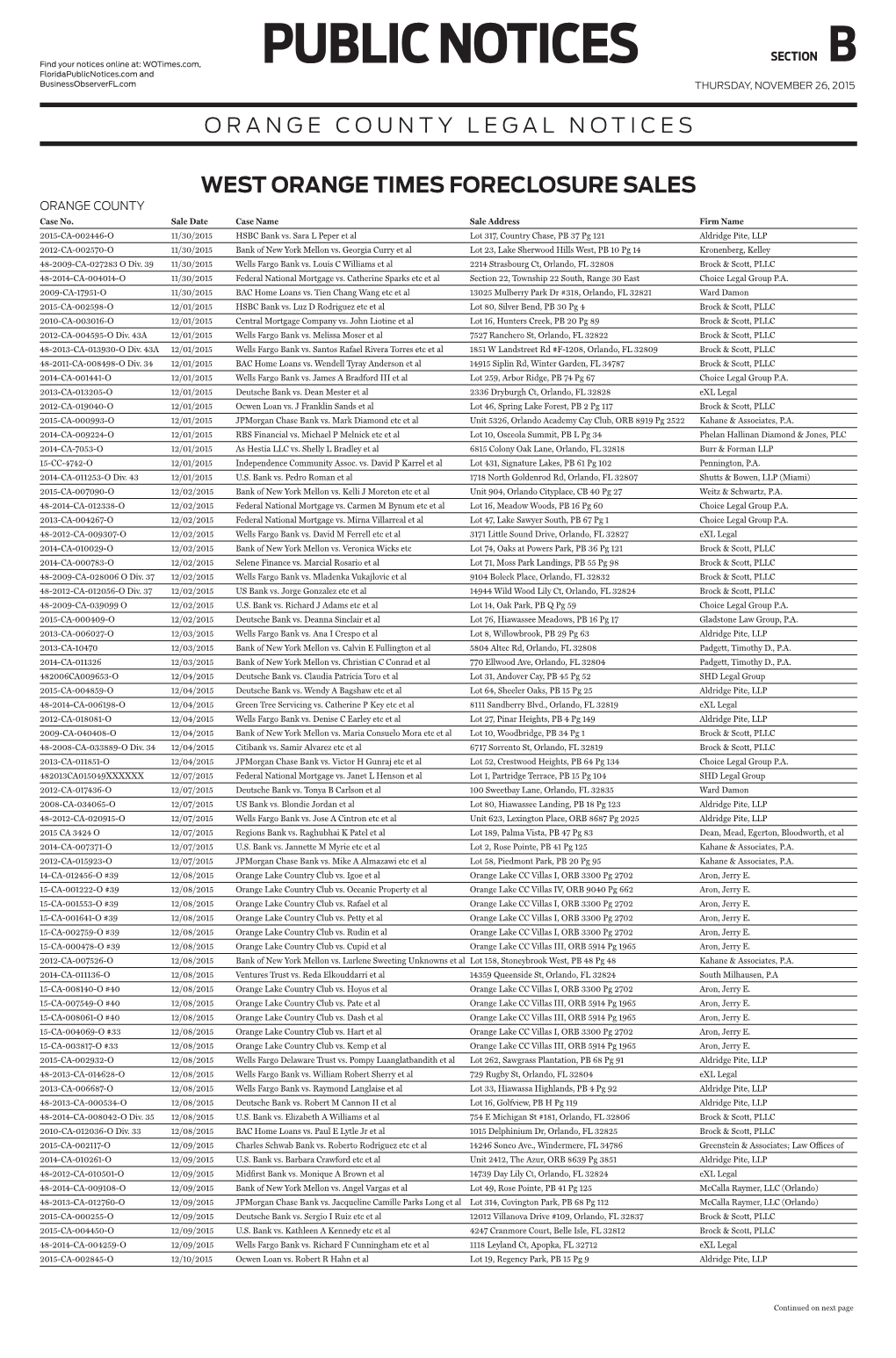 PUBLIC NOTICES B Floridapublicnotices.Com and Businessobserverfl.Com THURSDAY, NOVEMBER 26, 2015