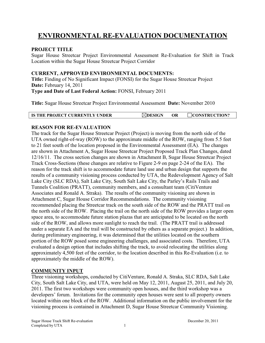 Re-Evaluation of Streetcar Track Shift