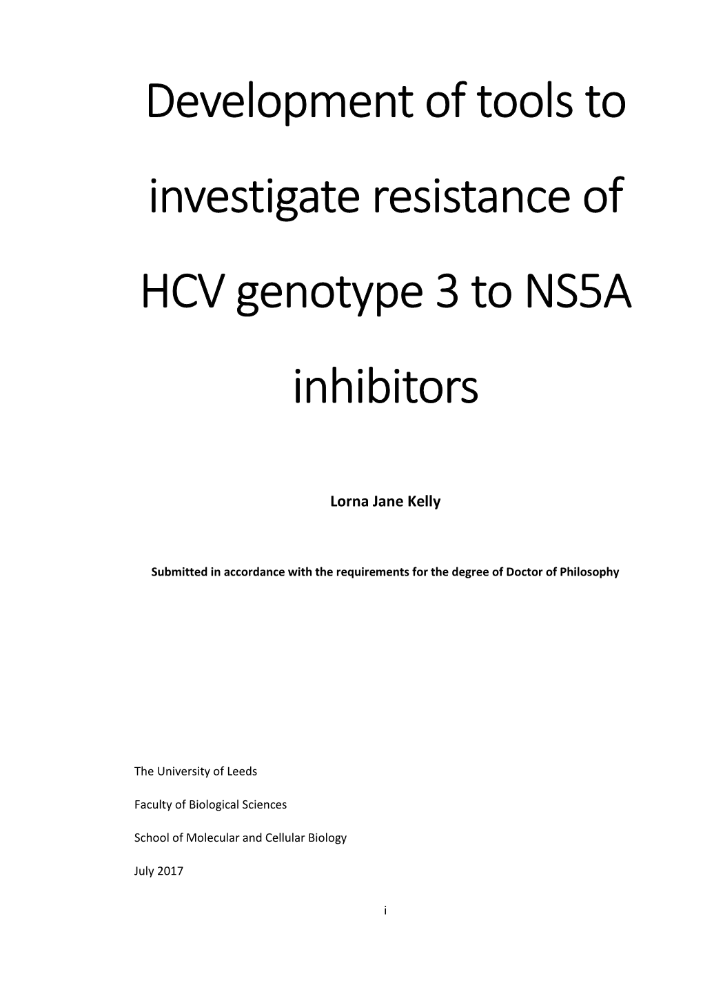 Development of Tools to Investigate Resistance of HCV Genotype 3 to NS5A Inhibitors