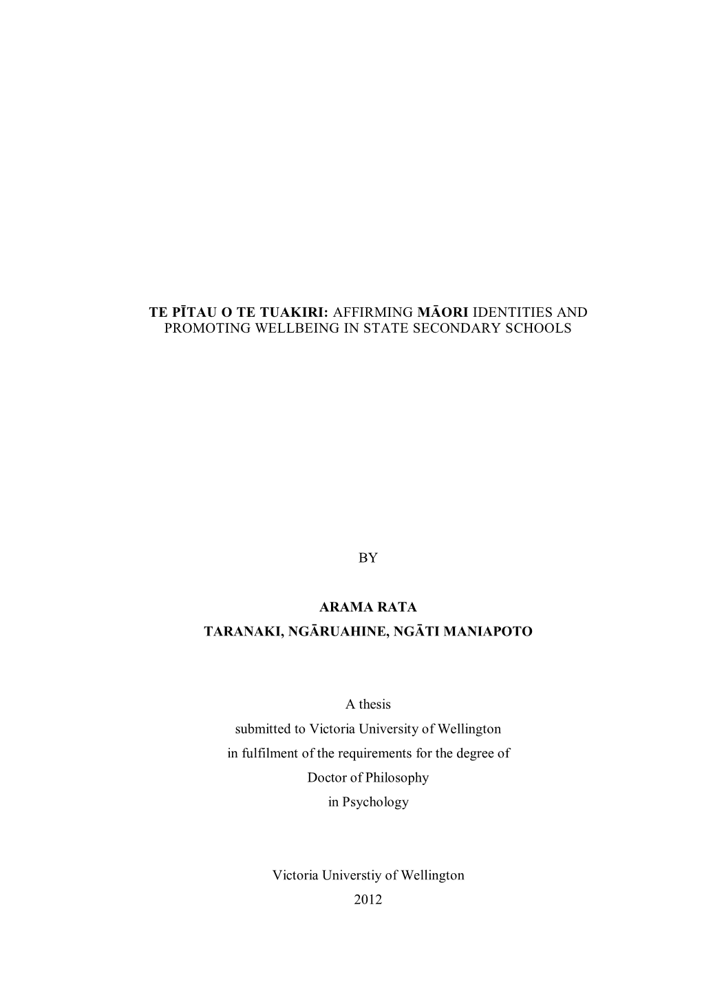 Te Pītau O Te Tuakiri: Affirming Māori Identities and Promoting Wellbeing in State Secondary Schools