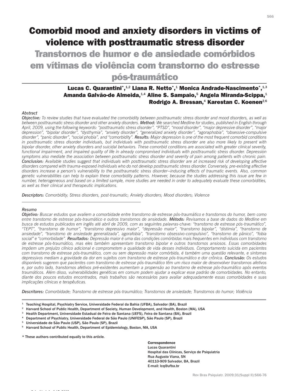Comorbid Mood and Anxiety Disorders in Victims of Violence With
