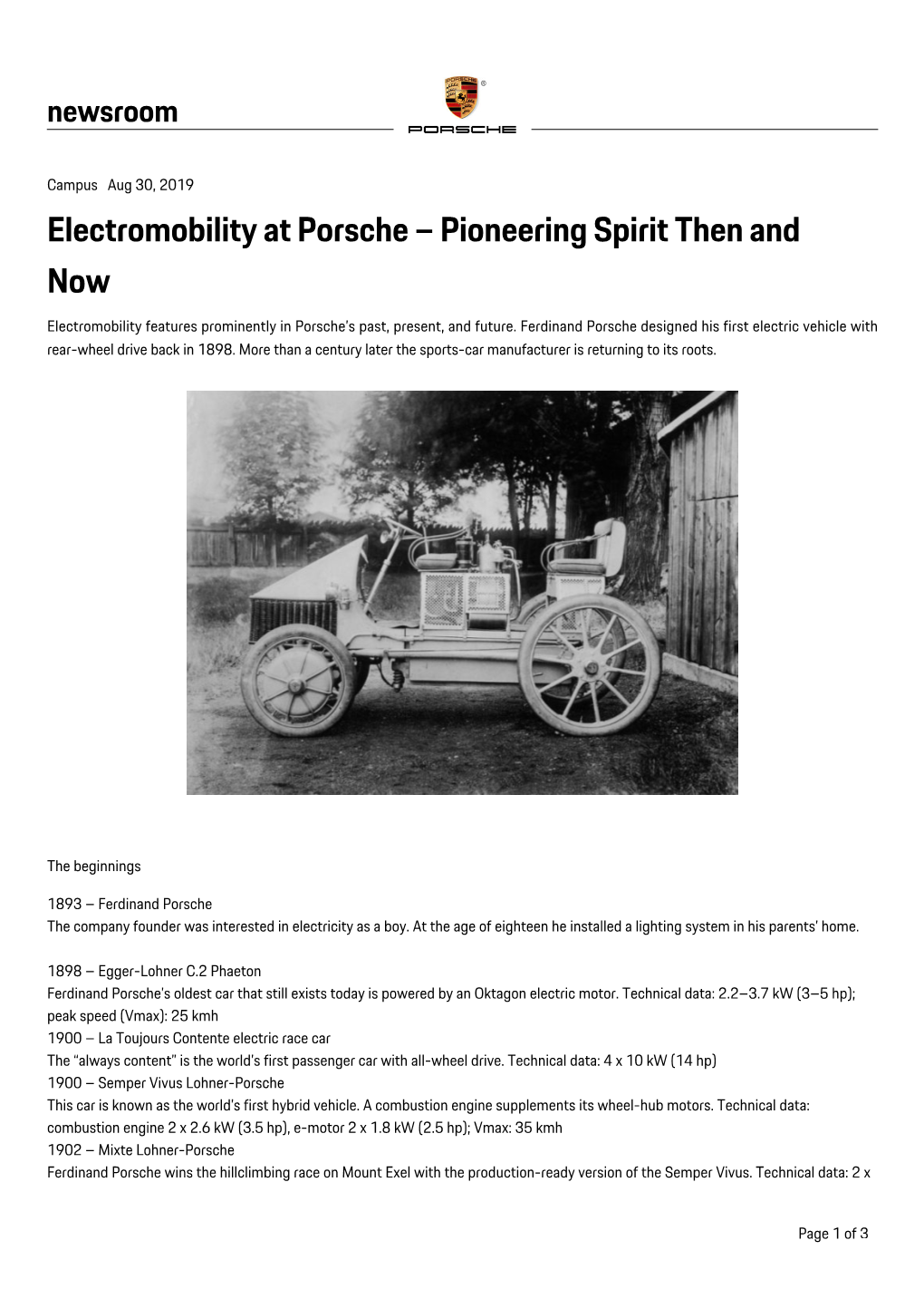 Electromobility at Porsche – Pioneering Spirit Then And