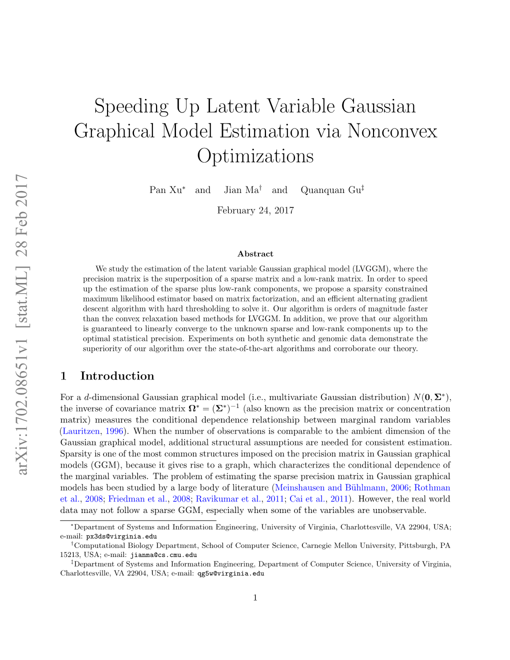 Speeding up Latent Variable Gaussian Graphical Model Estimation Via Nonconvex Optimizations