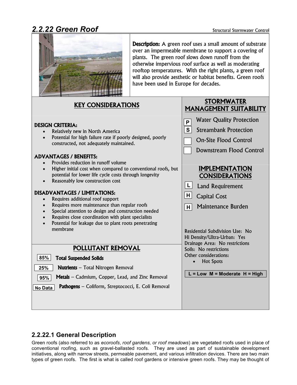 2.2.22 Green Roof Structural Stormwater Control