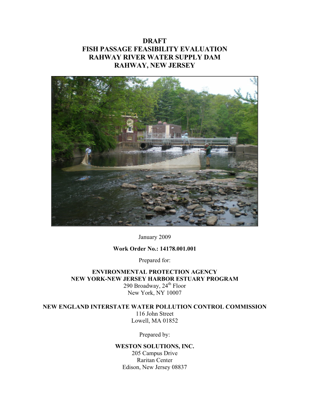Draft Fish Passage Feasibility Evaluation Rahway River Water Supply Dam Rahway, New Jersey