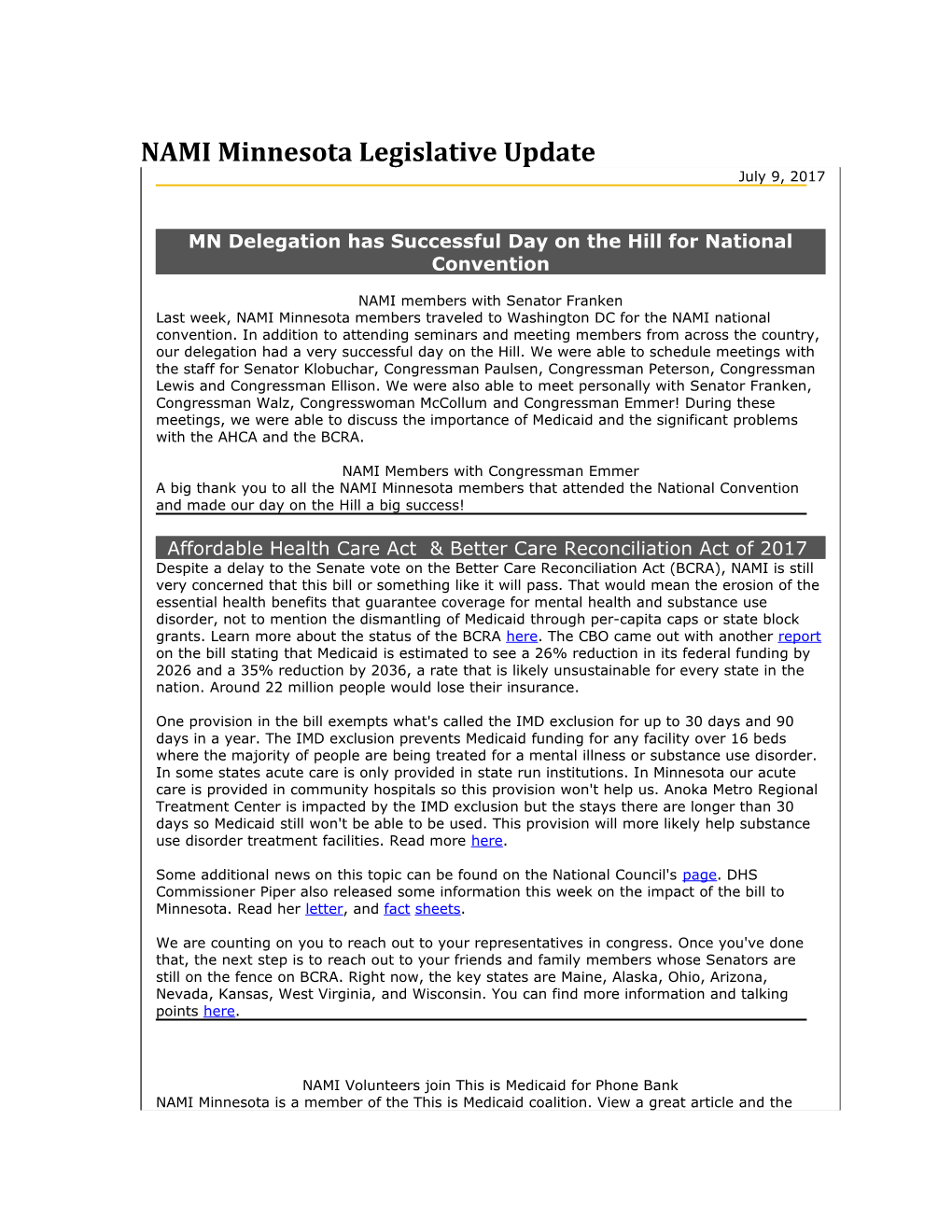 NAMI Minnesota Legislative Update s1