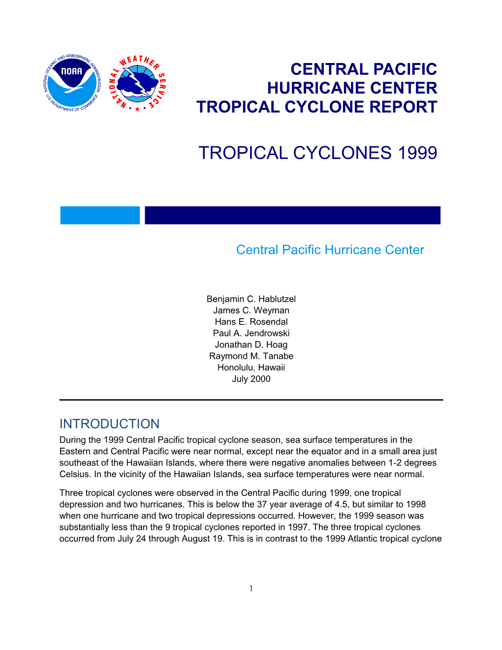 Tropical Cyclones 1999