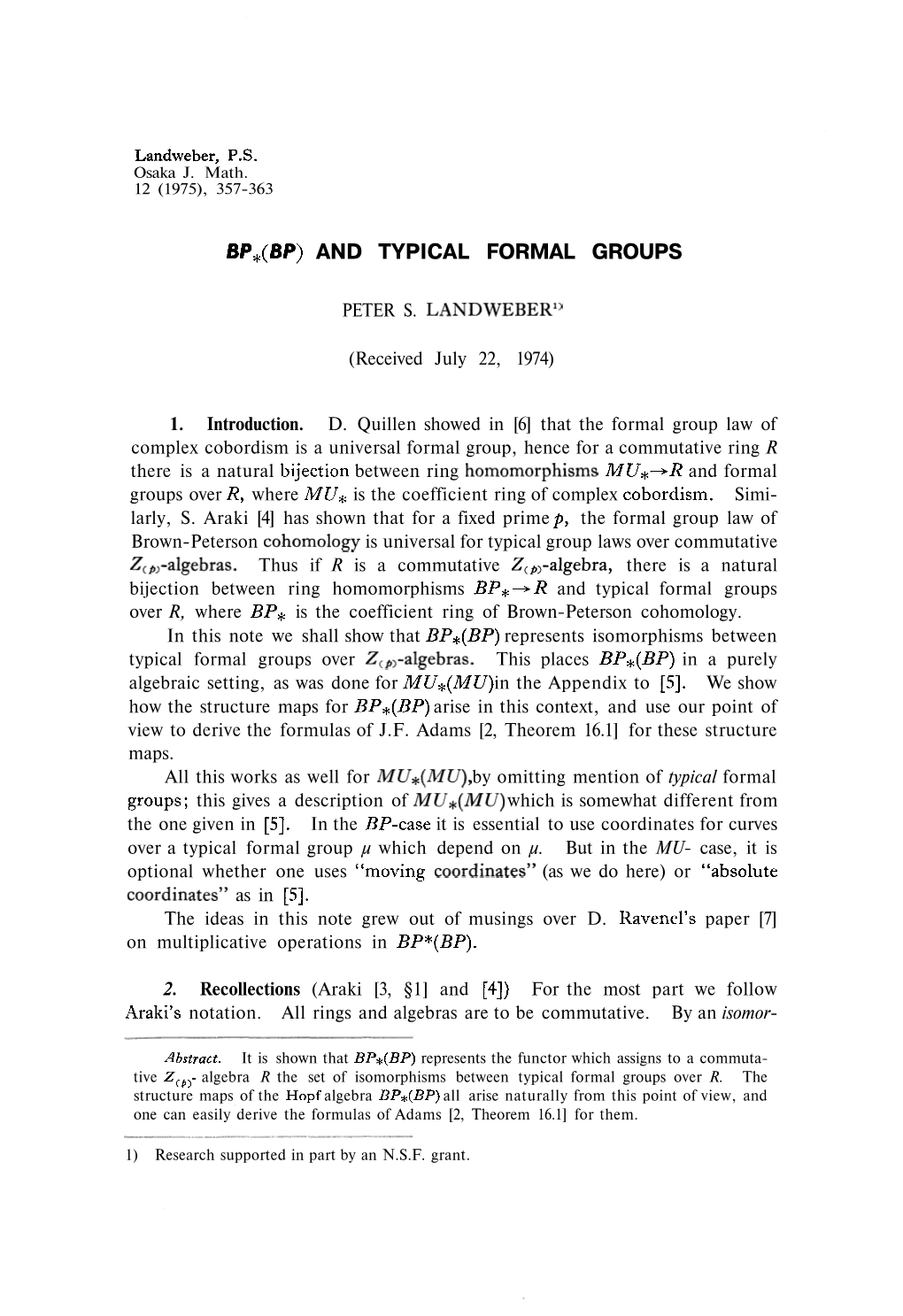 (Bp) and Typical Formal Groups
