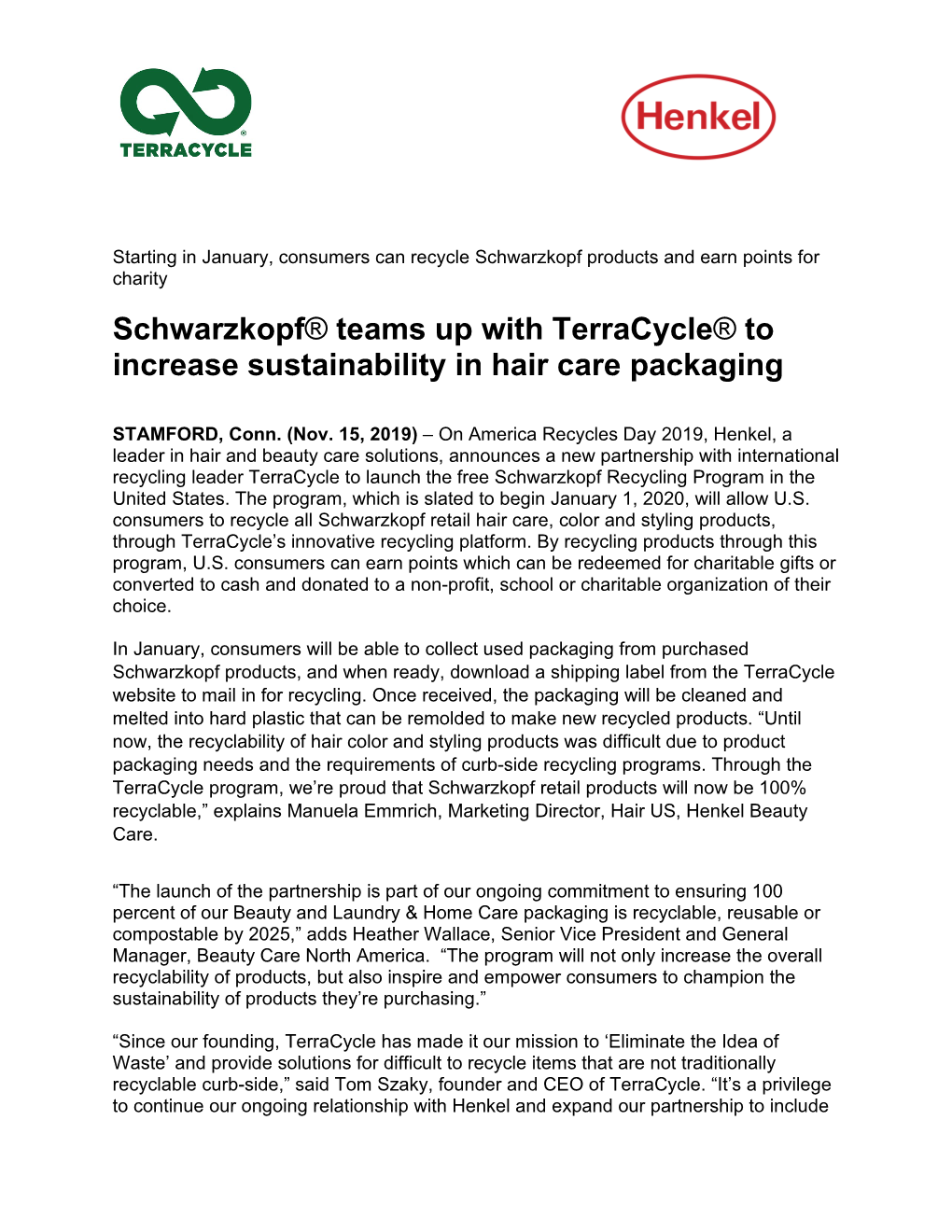 Schwarzkopf® Teams up with Terracycle® to Increase Sustainability in Hair Care Packaging