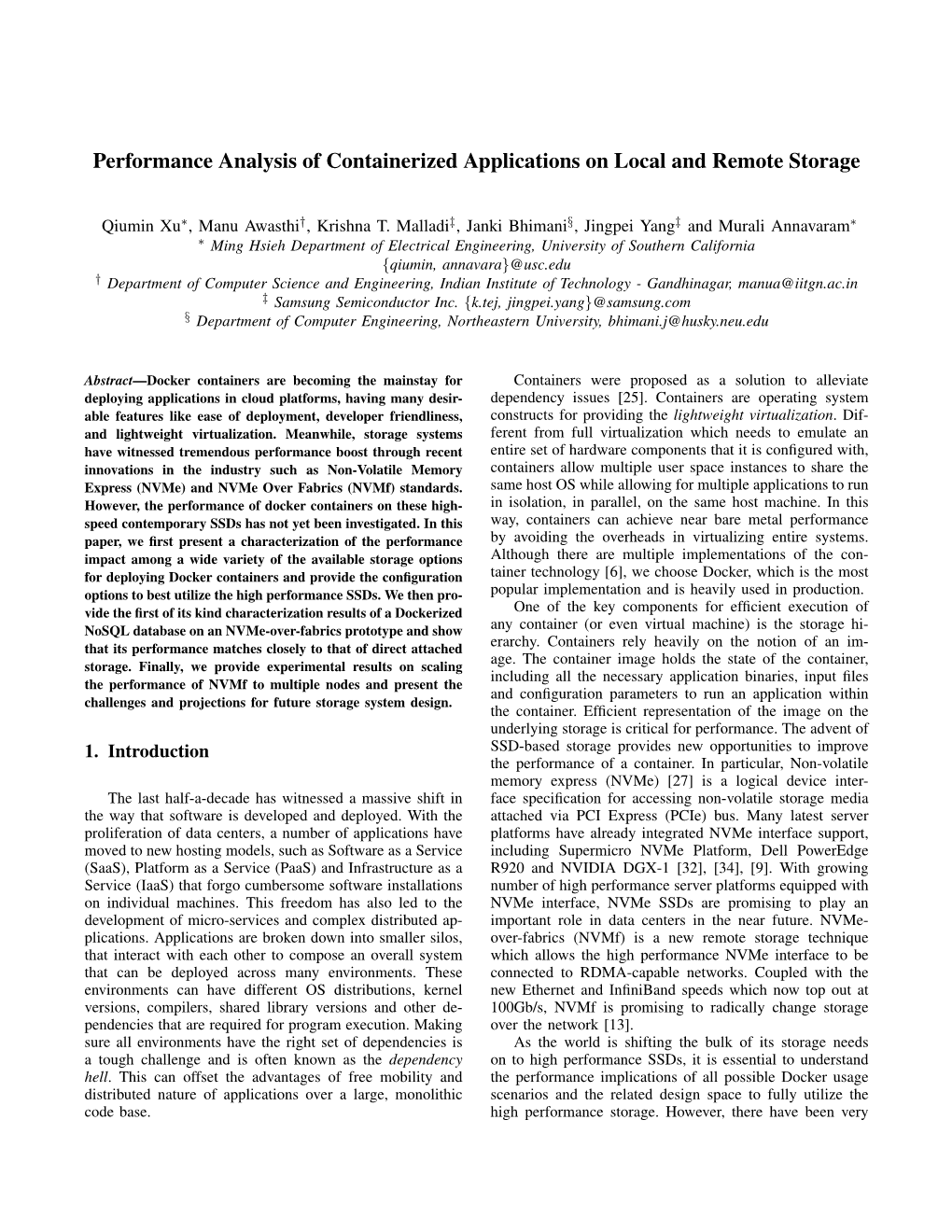 Performance Analysis of Containerized Applications on Local and Remote Storage