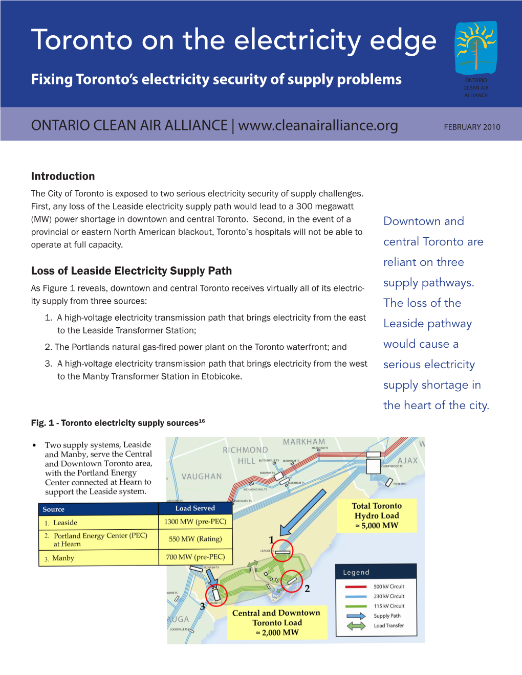 Toronto on the Electricity Edge Fixing Toronto’S Electricity Security of Supply Problems