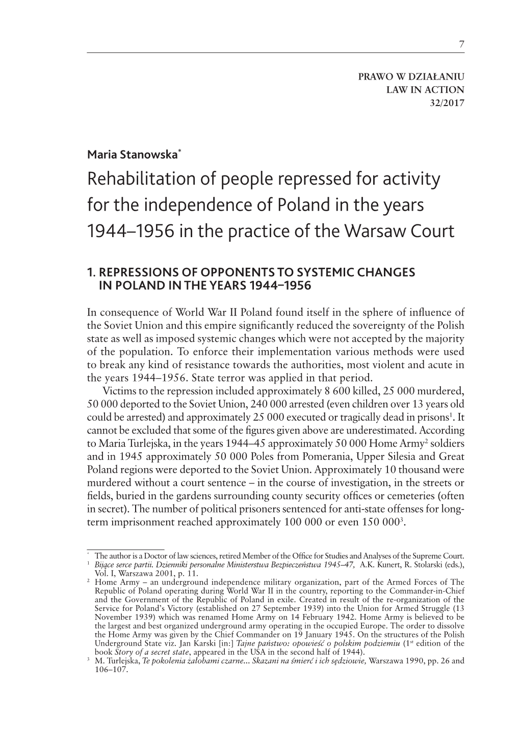 Rehabilitation of People Repressed for Activity for the Independence of Poland in the Years 1944–1956 in the Practice of the Warsaw Court