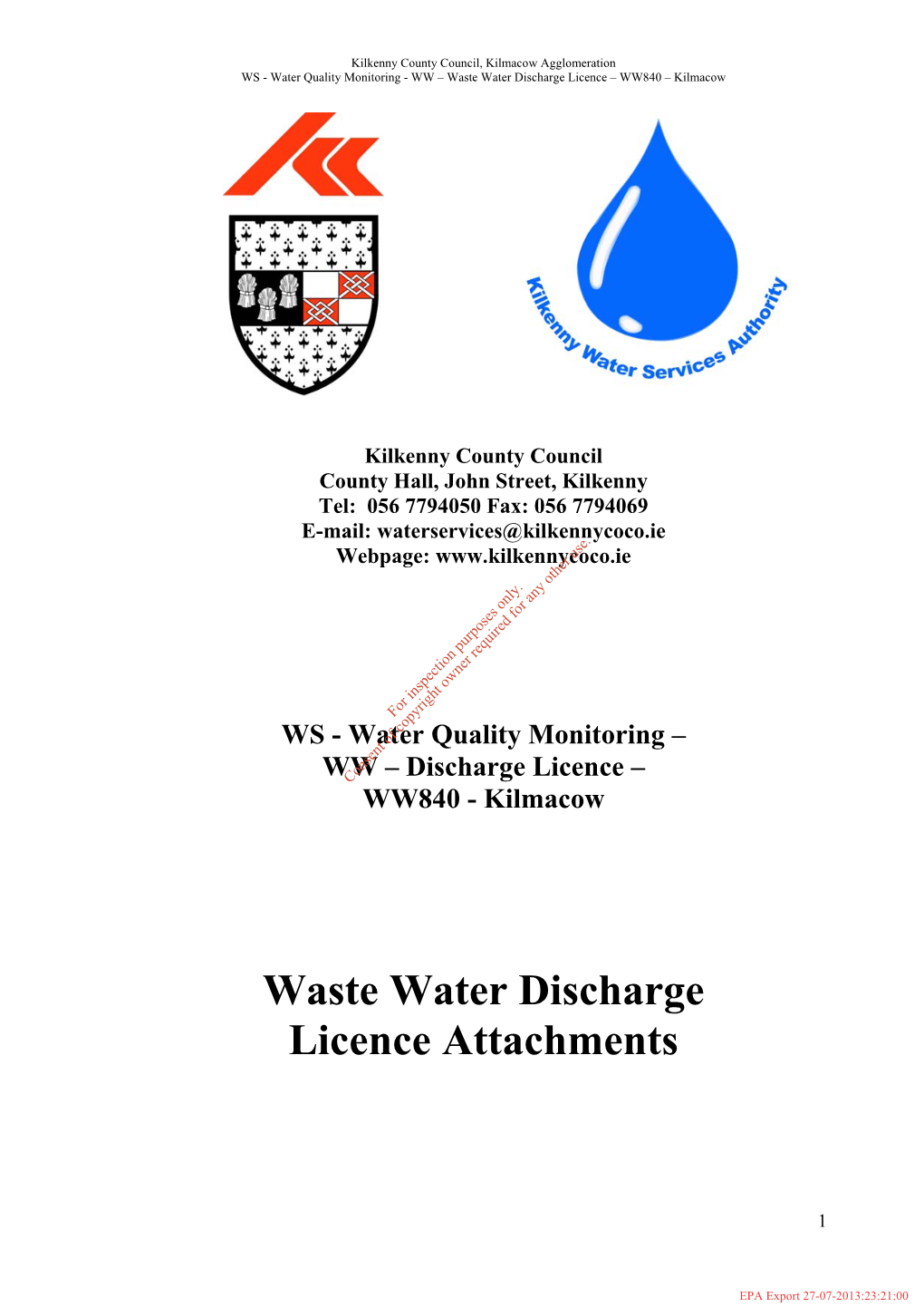 Waste Water Discharge Licence Attachments