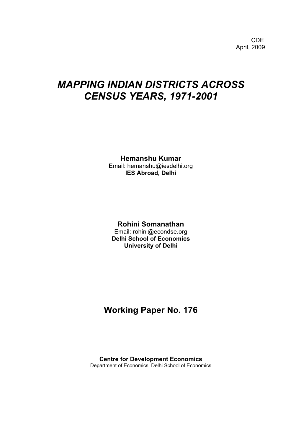 Mapping Indian Districts Across Census Years, 1971-2001