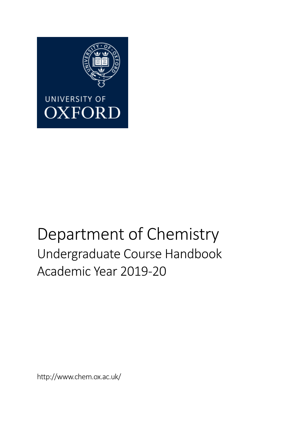 Department of Chemistry Undergraduate Course Handbook Academic Year 2019-20