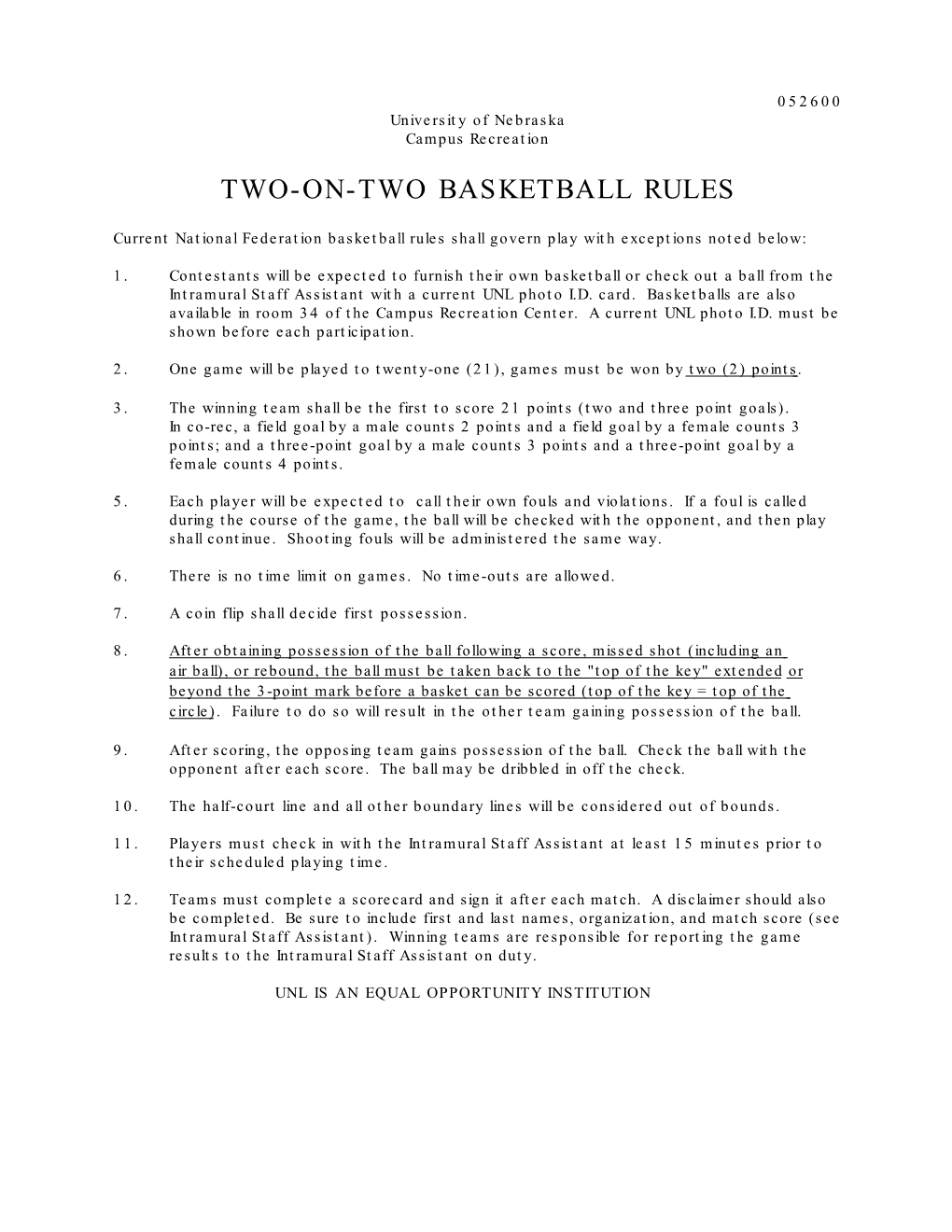 Two-On-Two Basketball Rules