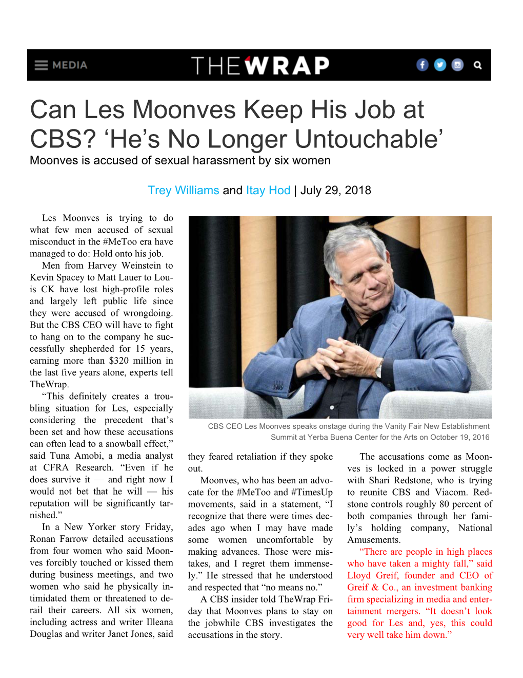 Can Les Moonves Keep His Job at CBS, He's No