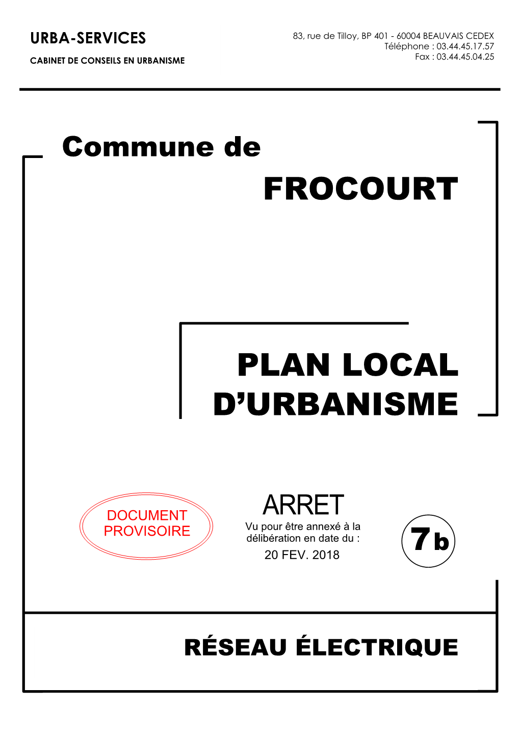 PLAN LOCAL D'urbanisme FROCOURT 7B