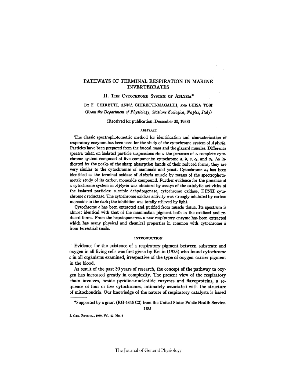 PATHWAYS of TERMINAL RESPIRATION in MARINE INVERTEBRATES II. the Crrochro~M SYSTE~ O~ API,YSL~* by F