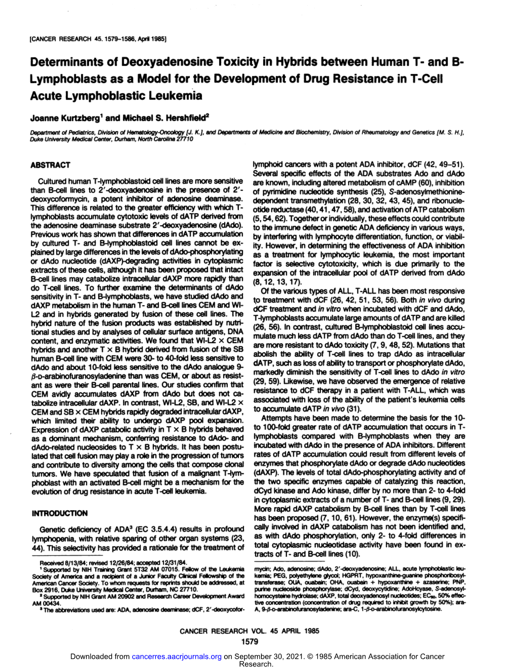 Determinants of Deoxyadenosine Toxicity in Hybrids Between Human T