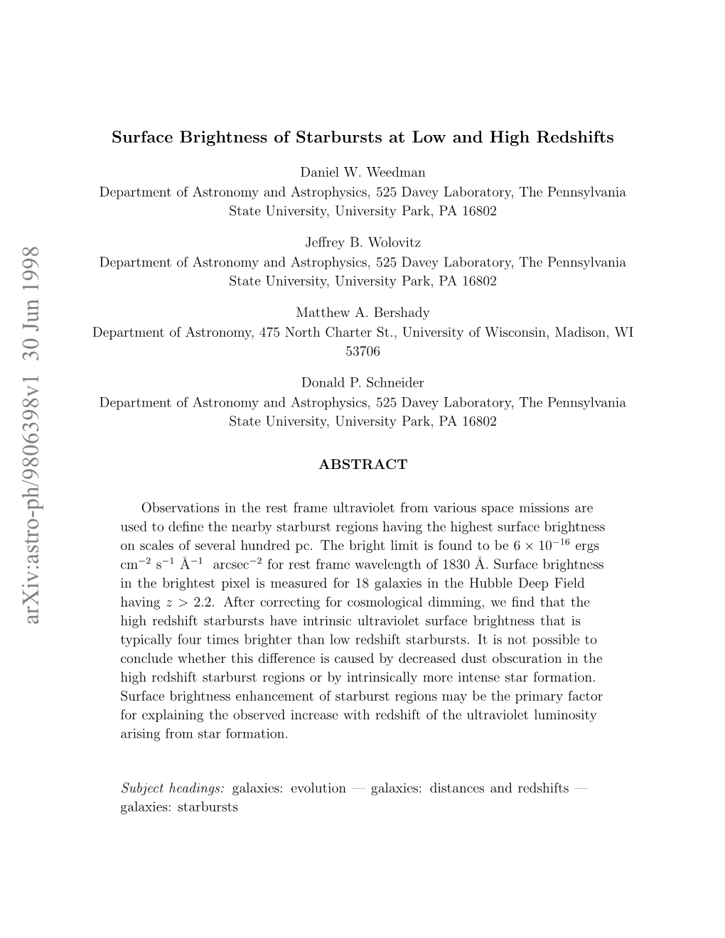 Surface Brightness of Starbursts at Low and High Redshifts