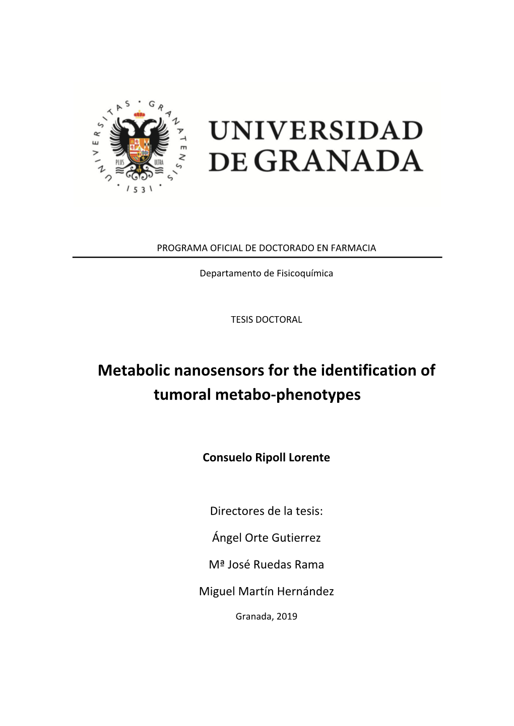 Metabolic Nanosensors for the Identification of Tumoral Metabo-Phenotypes