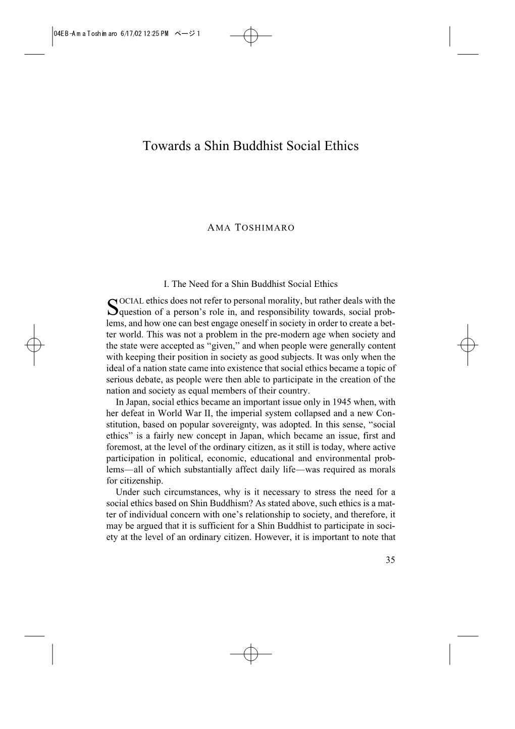 Towards a Shin Buddhist Social Ethics