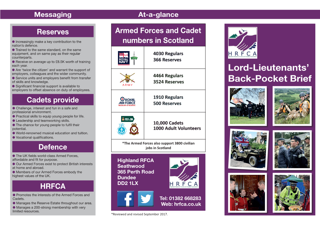 Lord-Lieutenants' Back-Pocket Brief At-A-Glance Messaging Armed Forces and Cadet Numbers in Scotland