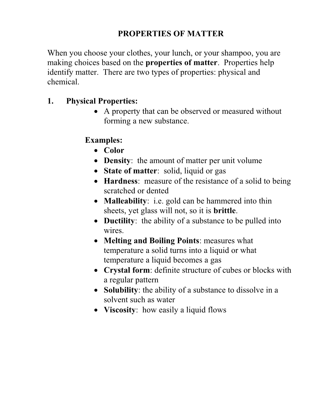 Properties of Matter