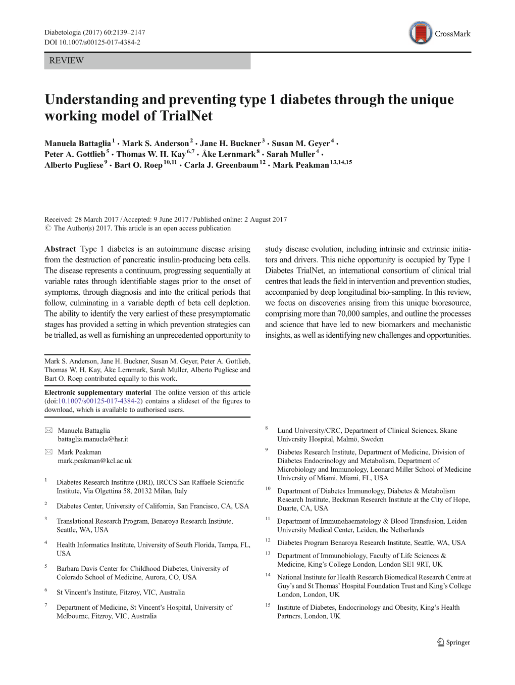 Understanding and Preventing Type 1 Diabetes Through the Unique Working Model of Trialnet