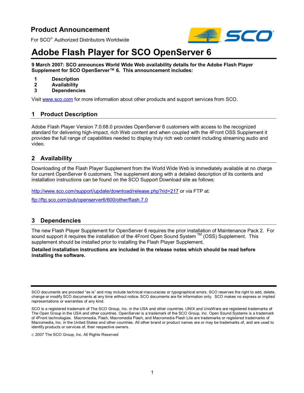 Adobe Flash Player for SCO Openserver 6