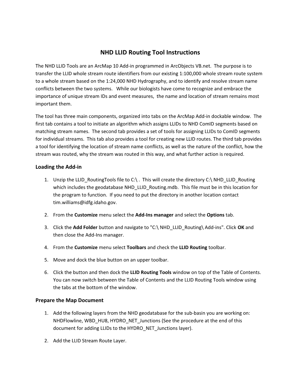 NHD LLID Routing Tool Instructions