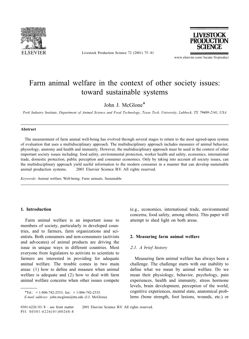 Farm Animal Welfare in the Context of Other Society Issues: Toward Sustainable Systems