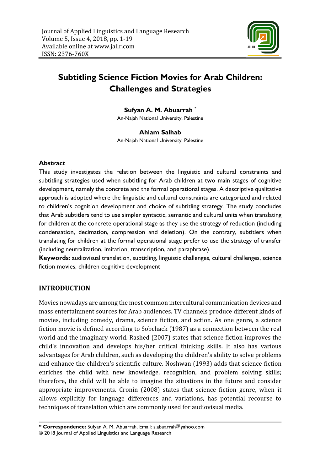 Subtitling Science Fiction Movies for Arab Children: Challenges and Strategies