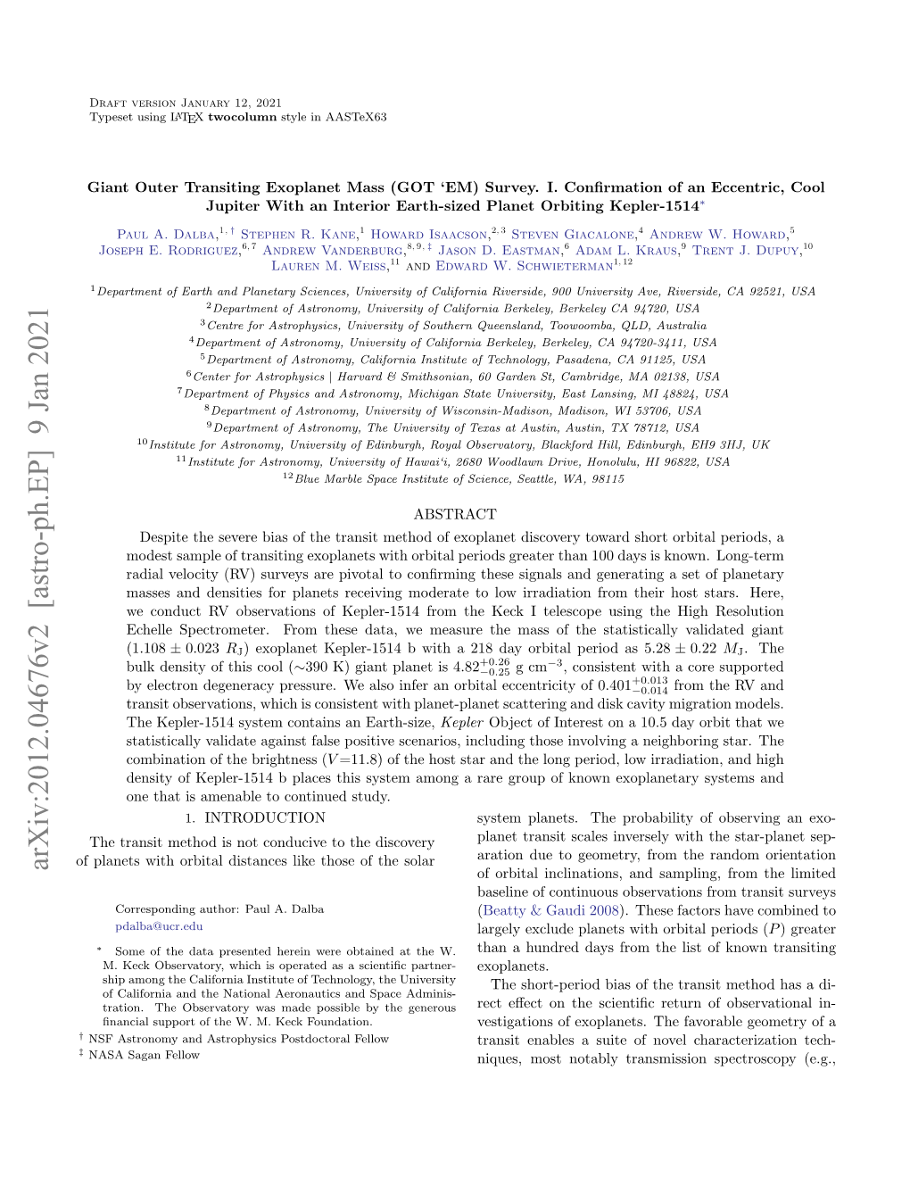 Arxiv:2012.04676V2 [Astro-Ph.EP] 9 Jan 2021