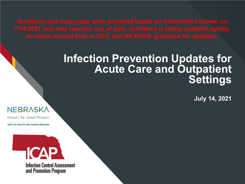 Infection Prevention Updates for Acute Care and Outpatient Settings