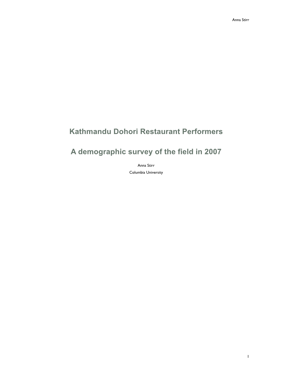 Kathmandu Dohori Restaurant Performers a Demographic Survey