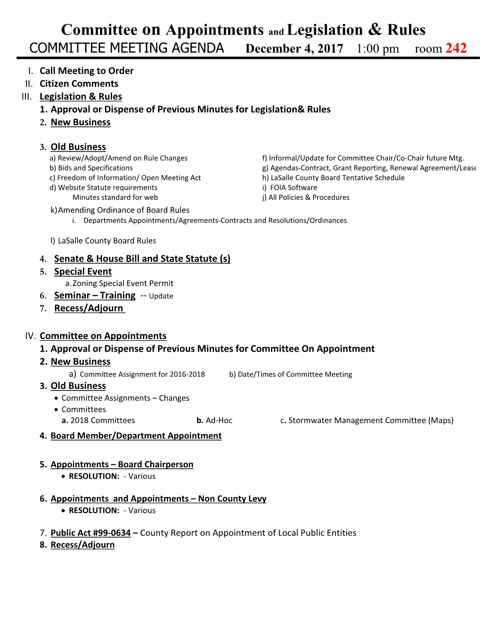 Committee on Appointments and Legislation& Rules