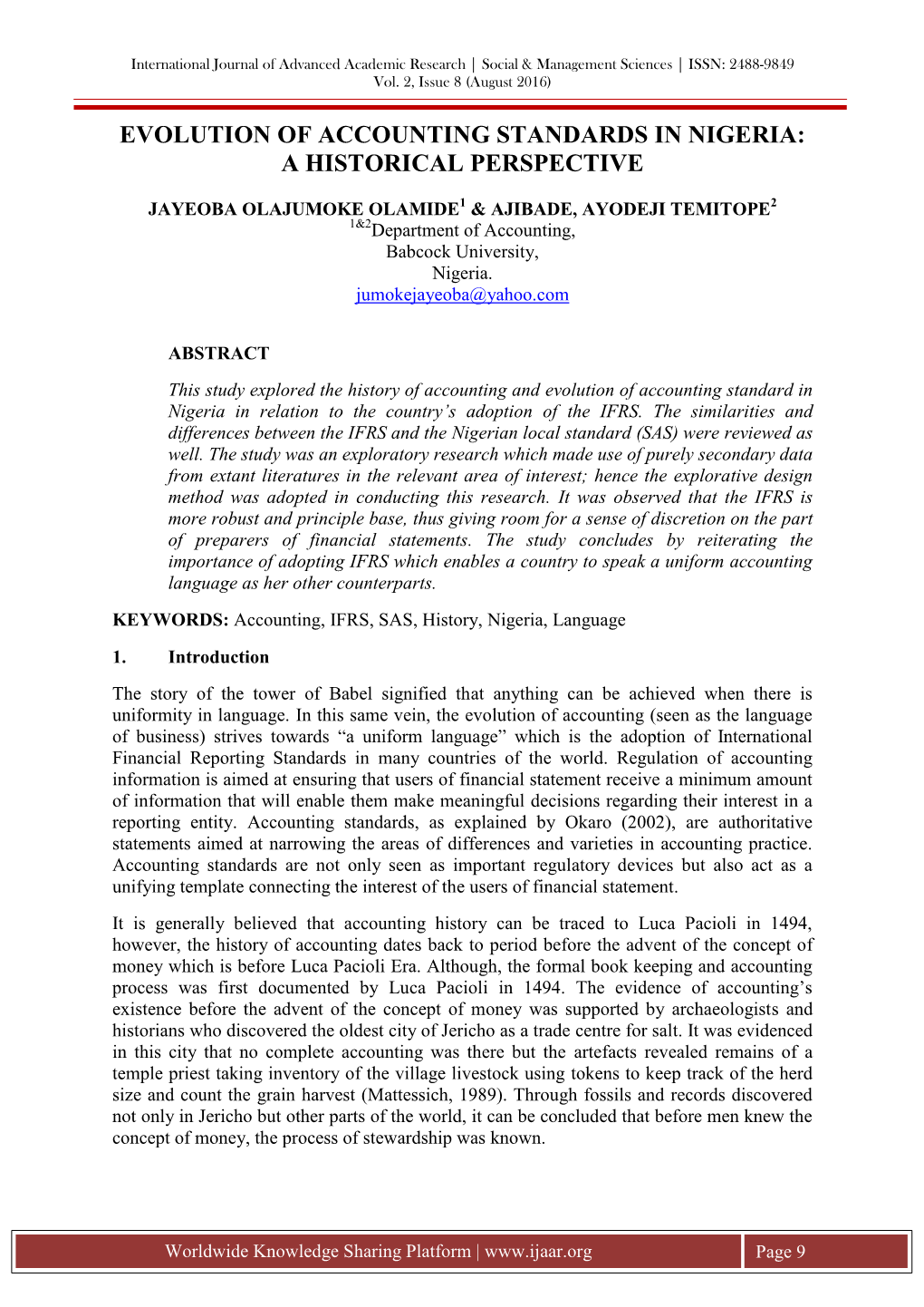 Evolution of Accounting Standards in Nigeria: a Historical Perspective