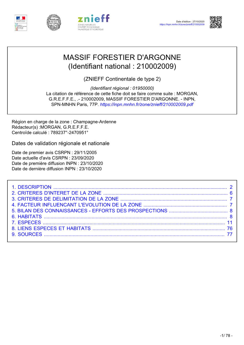 MASSIF FORESTIER D'argonne (Identifiant National : 210002009)