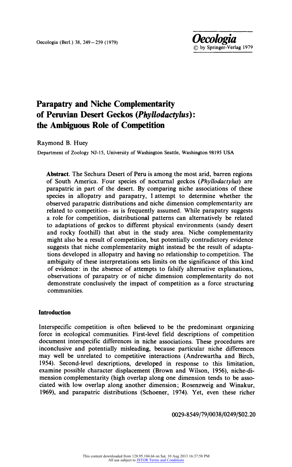 Parapatry and Niche Complementarity of Peruvian Desert Geckos (Phyllodactylus): the Ambiguous Role of Competition