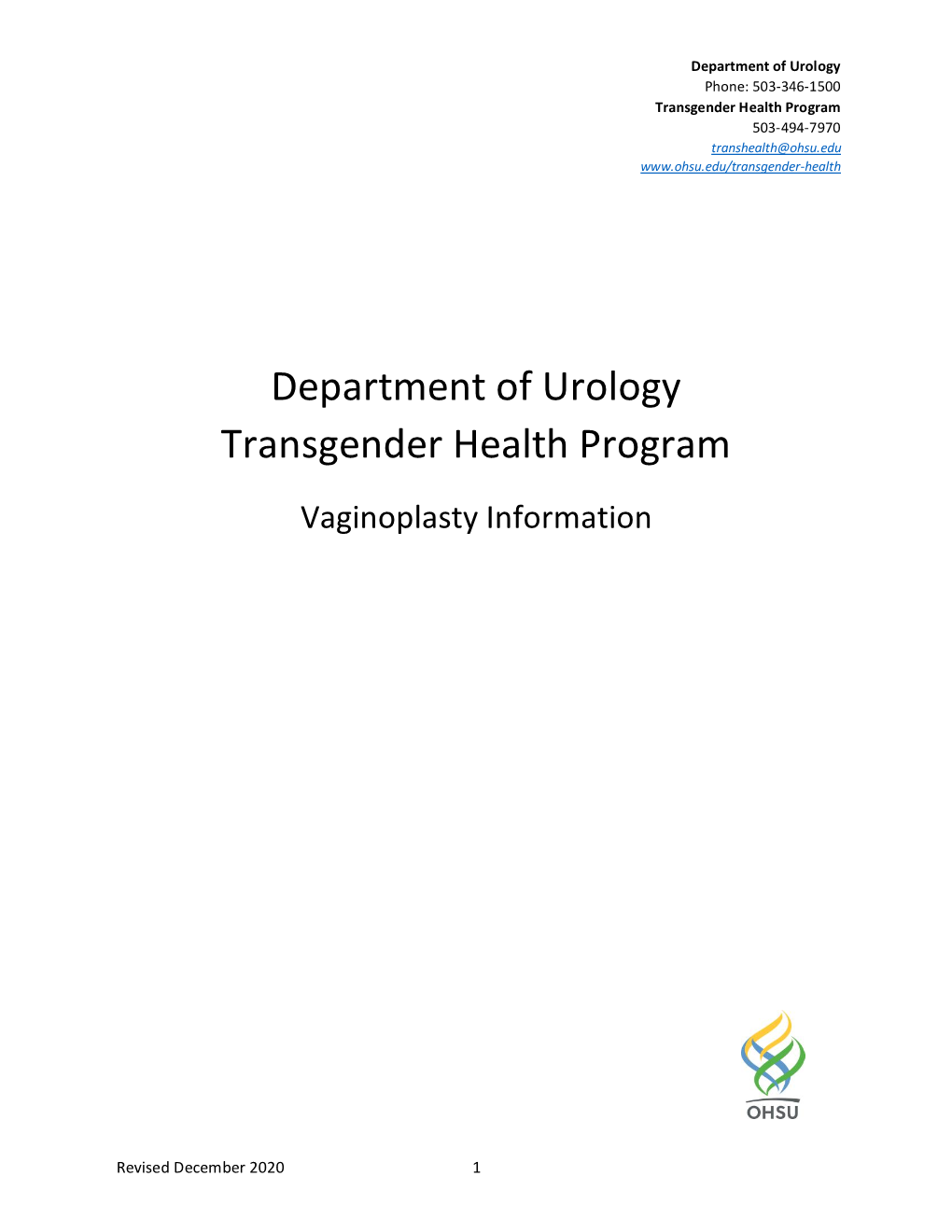 Department of Urology Transgender Health Program